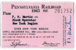 PRR Employe P.F. Martin Pass, Front Side, 1963